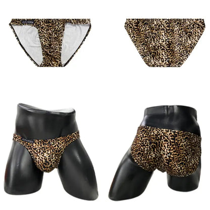 Adannu Adannu Men's Leopard Print Bikini Briefs - Low-Rise Supportive Pouch Underwear AD744