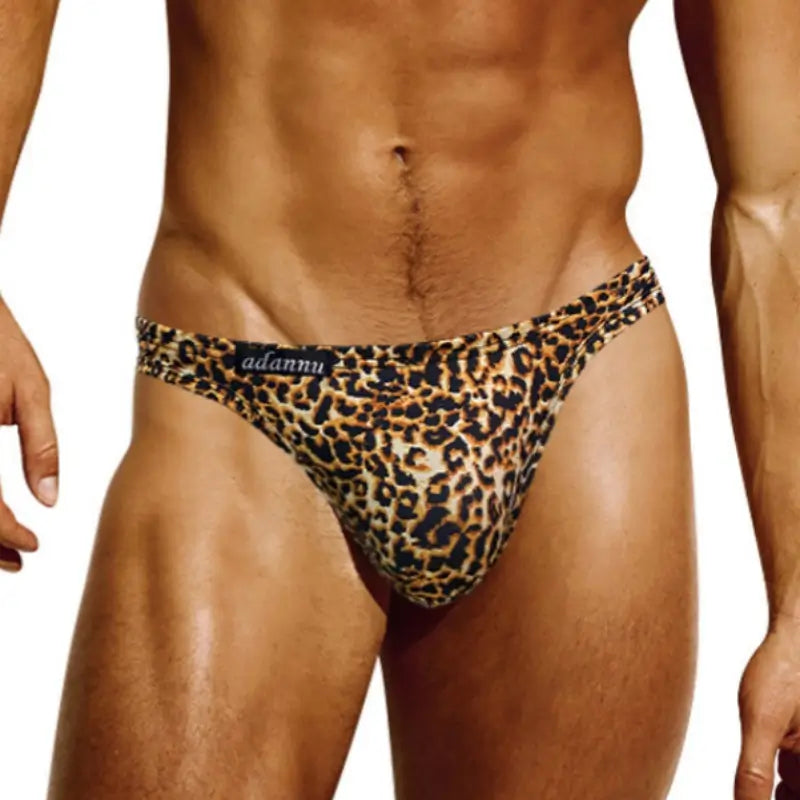 Adannu Adannu Men's Leopard Print Bikini Briefs - Low-Rise Supportive Pouch Underwear AD744