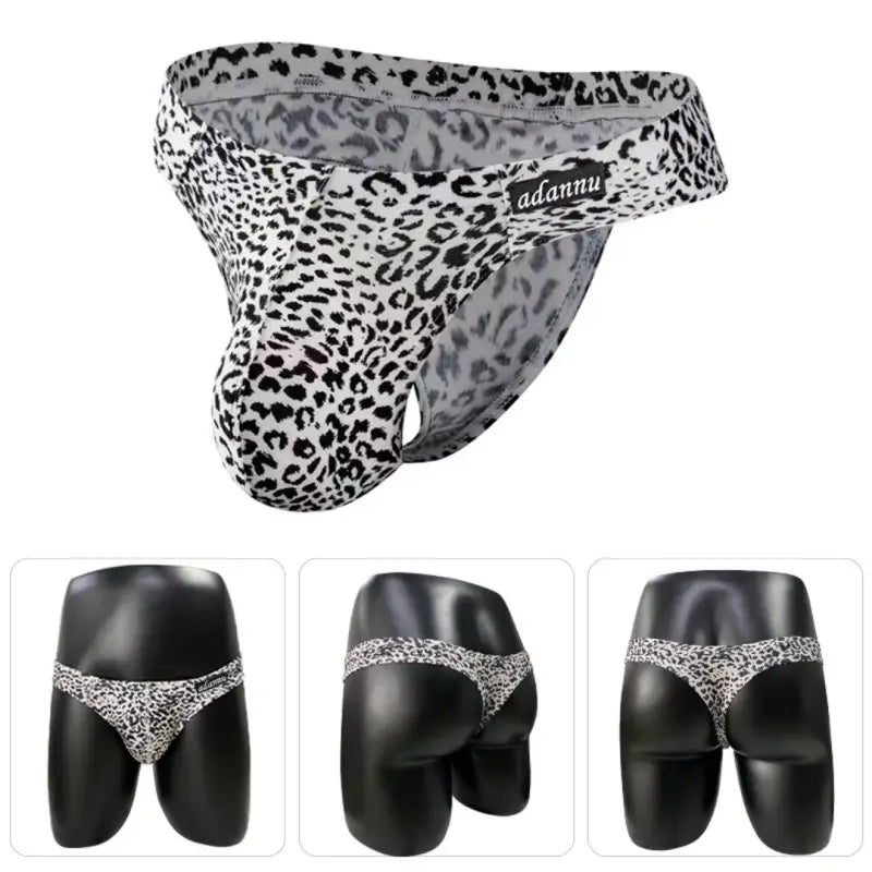 Adannu Adannu Men's Leopard Thongs Moisture-Wicking Cotton Seamless AD745