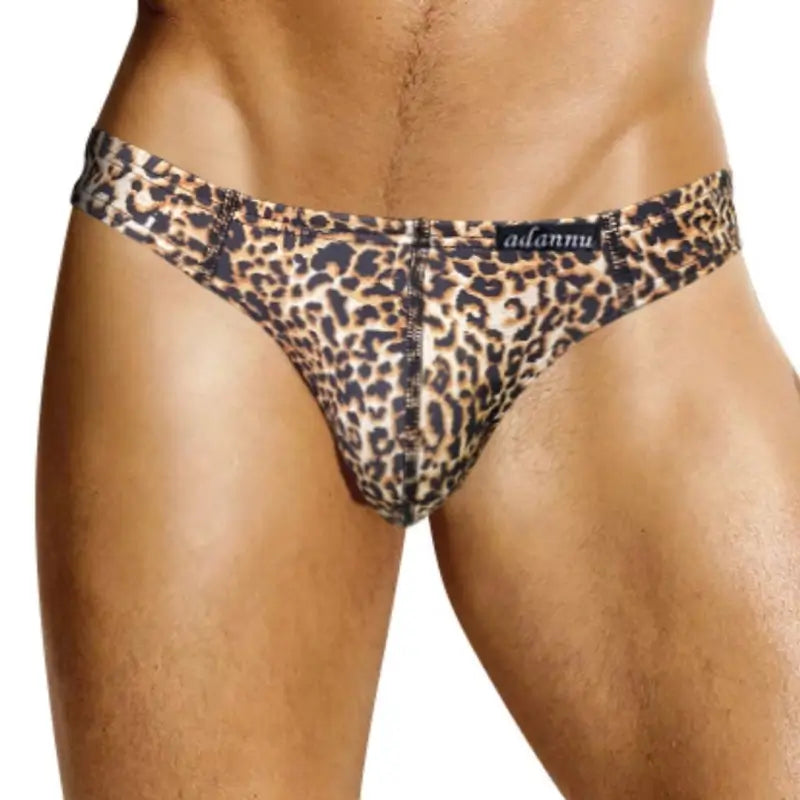 Adannu Adannu Men's Leopard Thongs Moisture-Wicking Cotton Seamless AD745