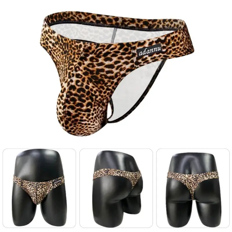 Adannu Adannu Men's Leopard Thongs Moisture-Wicking Cotton Seamless AD745