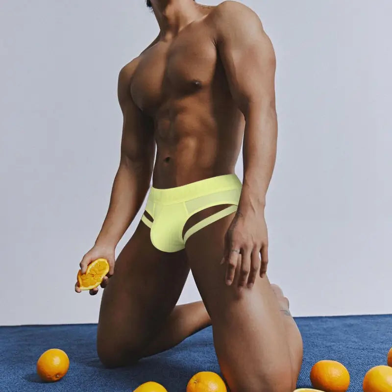 Adannu Adannu Men's Low-Rise Ribbed Briefs Sexy Cotton-Spandex Underwear AD759