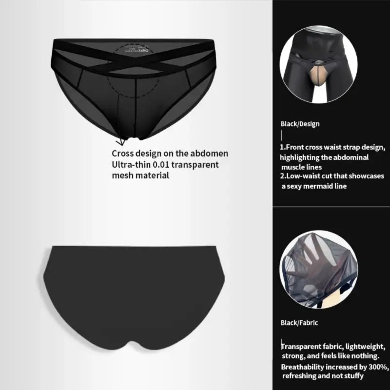 Adannu Underwear Men's Sexy Cross-Strap Sheer Brief AD322