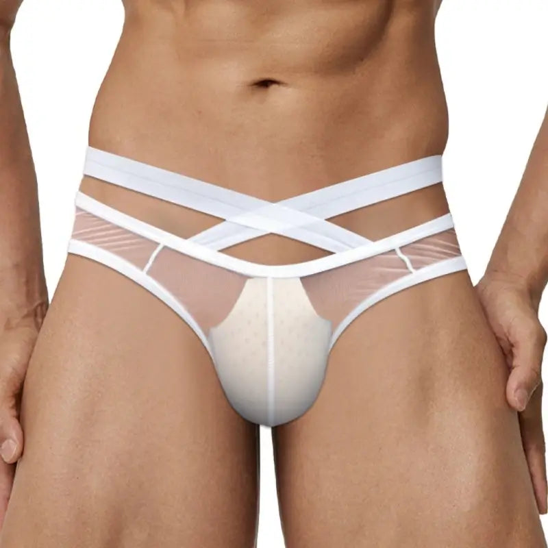 Adannu Underwear Men's Sexy Cross-Strap Sheer Brief AD322