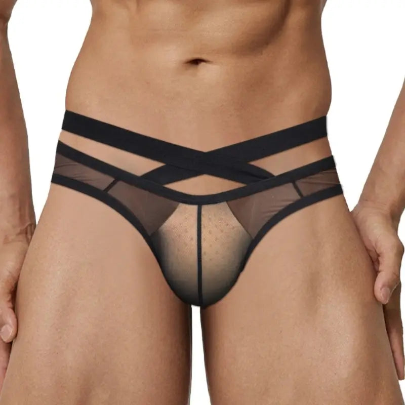 Adannu Underwear Men's Sexy Cross-Strap Sheer Brief AD322