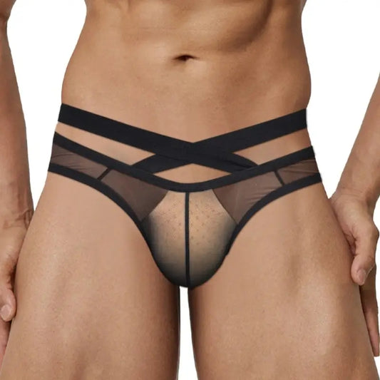 Adannu Underwear Men's Sexy Cross-Strap Sheer Brief AD322