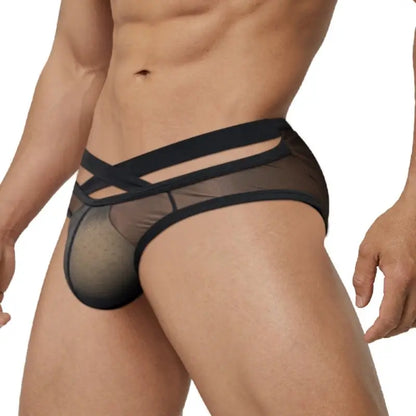 Adannu Underwear Men's Sexy Cross-Strap Sheer Brief AD322