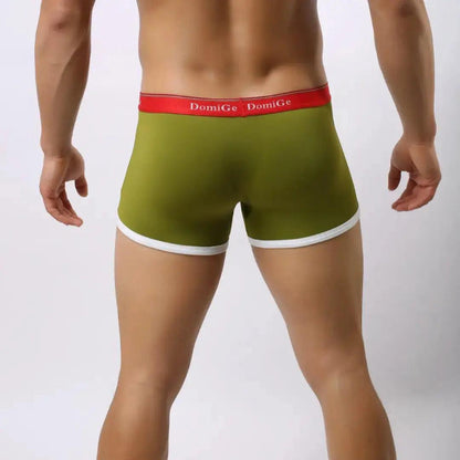 DomiGe U-pouch boxer brief army green rear view — stay-put legs clean finish model	