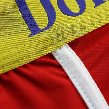 DomiGe logo elastic waistband detail — U-pouch boxer brief red mid-waist	
