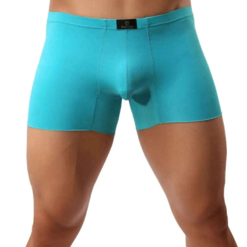 DomiGe laser-cut boxer shorts sky blue front view — mid-waist elastic waistband seamless leg openings model	