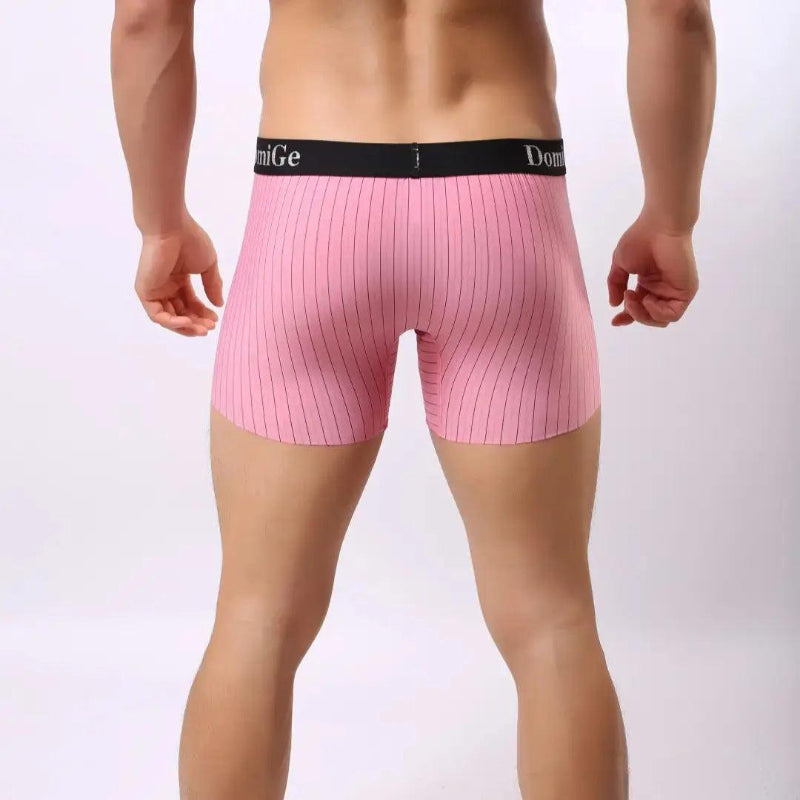 DomiGe striped boxer shorts pink rear view — seamless leg openings clean finish model	