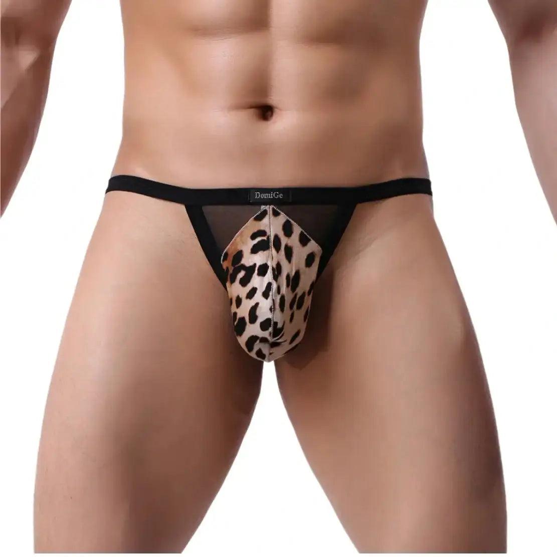 Breathable Men's T-Back Thong with Transparent Mesh and Logo Waistband - His Inwear