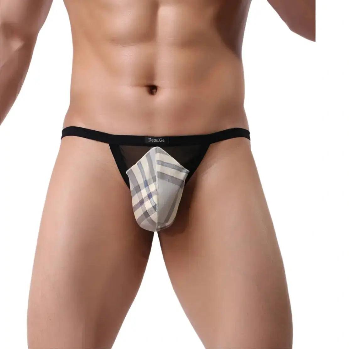 Breathable Men's T-Back Thong with Transparent Mesh and Logo Waistband - His Inwear