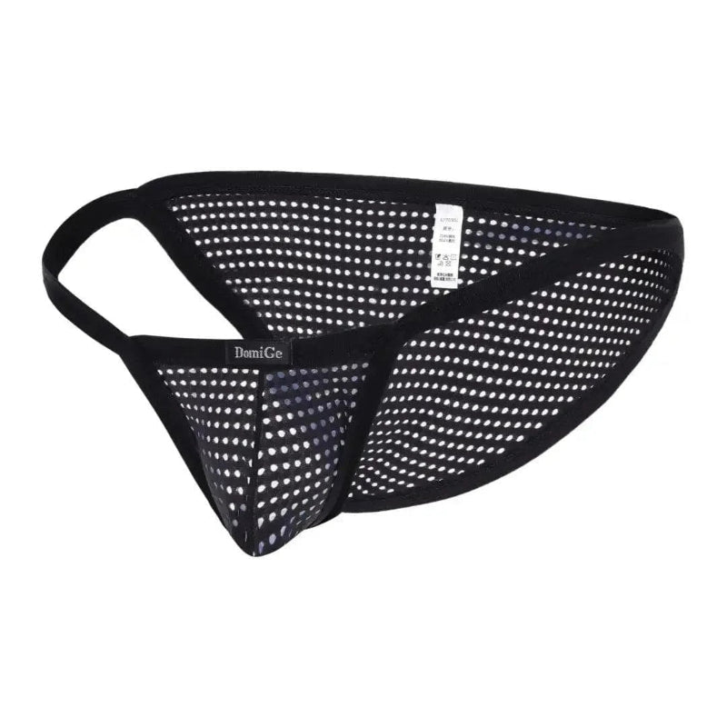DomiGe 3D mesh bikini brief black 3D side view — seamless low-rise bikini silhouette	