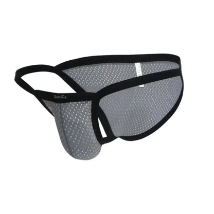 DomiGe 3D mesh bikini brief gray 3D side view — seamless low-rise bikini silhouette	