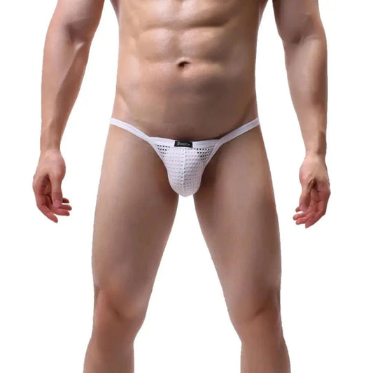 DomiGe 3D mesh bikini brief white front view — seamless elastic edges contour pouch model	
