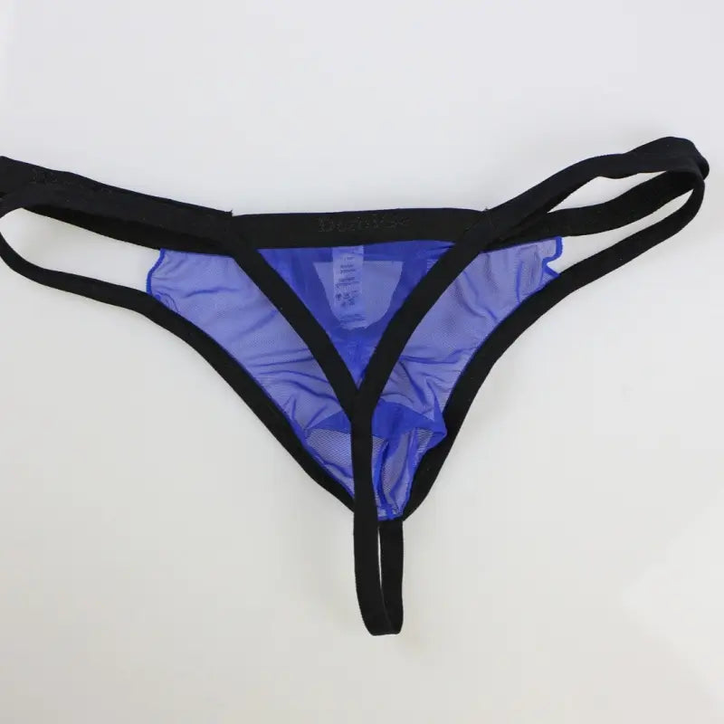 DomiGe hollow-design bikini brief blue product flat lay — cut-out front elastic waistband full design	