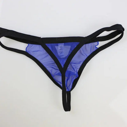 DomiGe hollow-design bikini brief blue product flat lay — cut-out front elastic waistband full design	