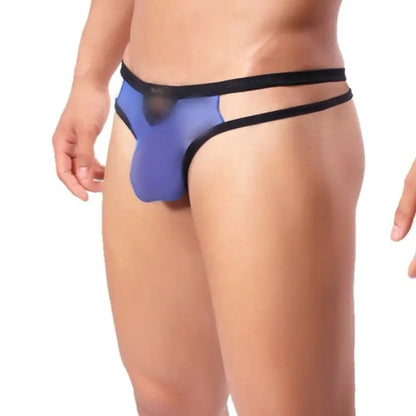 DomiGe hollow-design bikini brief blue side view — low-rise bikini cut profile model	