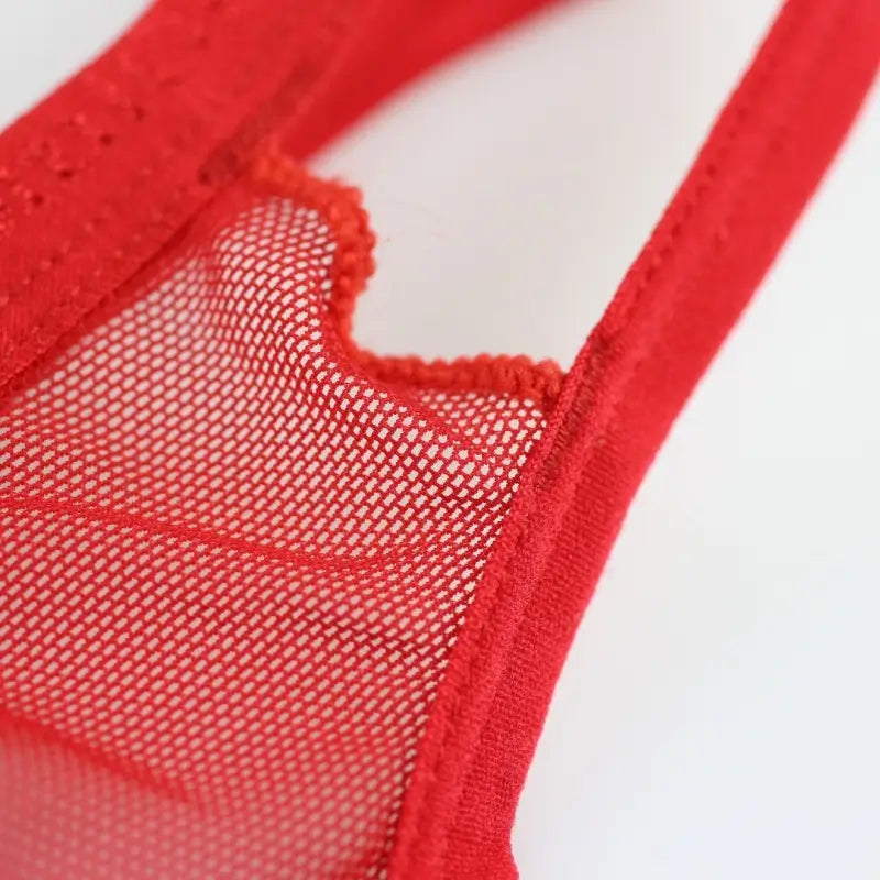 DomiGe elastic logo waistband detail — hollow-design bikini brief red	