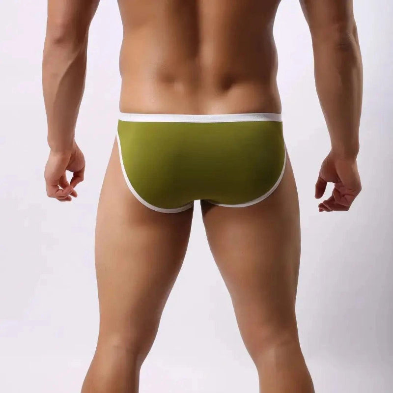 DomiGe ice silk nylon briefs army green rear view — seamless no-stitch back clean finish model	