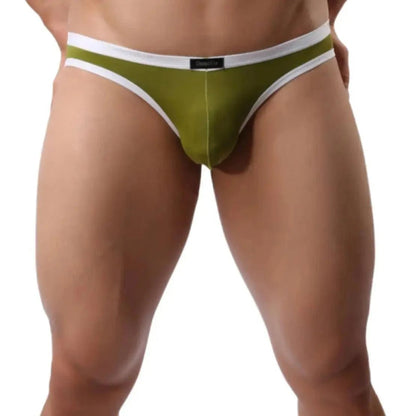DomiGe ice silk nylon briefs army green front view — logo waistband seamless rear design model	