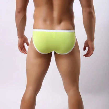 DomiGe ice silk nylon briefs bright green rear view — seamless no-stitch back clean finish model	