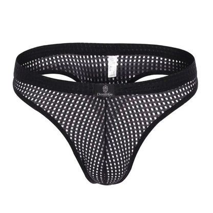 DomiGe dynamic-fit mesh bikini brief black 3D front view — contour pouch open-weave micromesh	