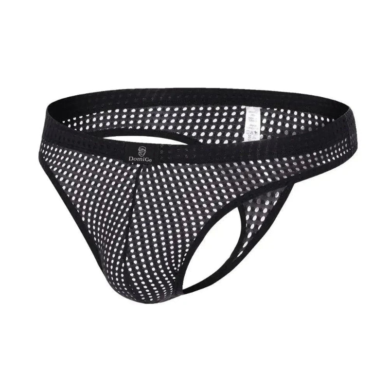 DomiGe dynamic-fit mesh bikini brief black 3D side view — low-rise bikini cut silhouette	