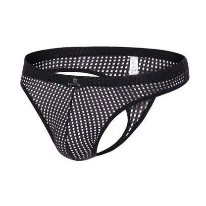 DomiGe dynamic-fit mesh bikini brief black 3D side view — low-rise bikini cut silhouette	