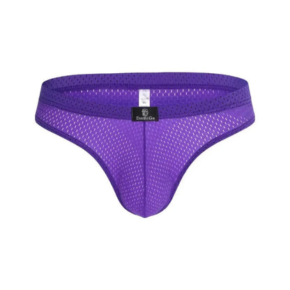 DomiGe dynamic-fit mesh bikini brief purple 3D front view — contour pouch open-weave micromesh	