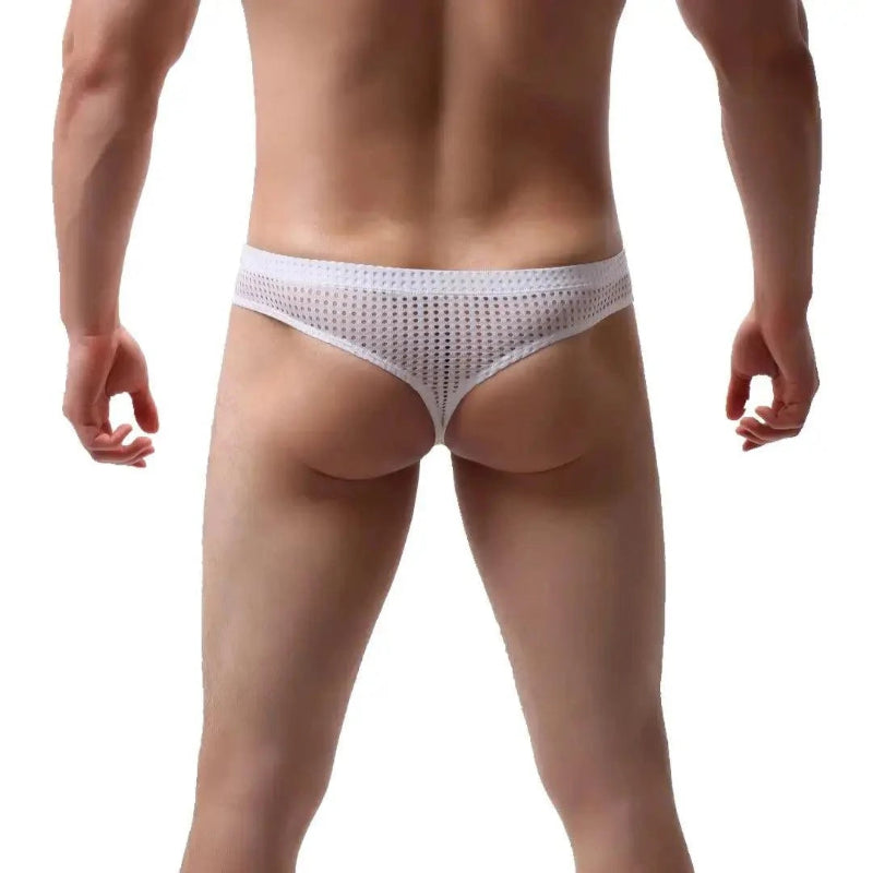 DomiGe dynamic-fit mesh bikini brief white rear view — bikini seat coverage clean finish model	