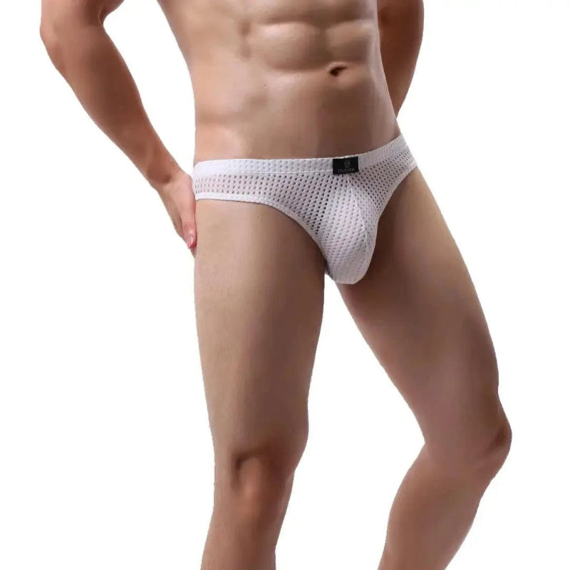 DomiGe dynamic-fit mesh bikini brief white side view — bikini cut profile model	