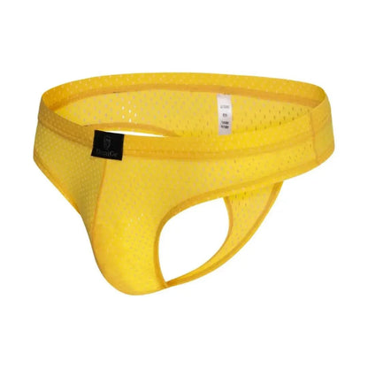 DomiGe dynamic-fit mesh bikini brief yellow 3D side view — low-rise bikini cut silhouette	