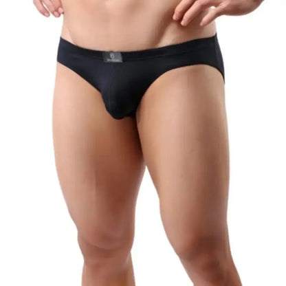DomiGe modal low-rise brief black front view — sleek cut contour pouch model	