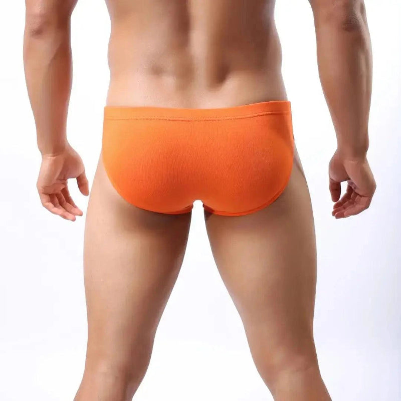 DomiGe modal low-rise brief orange rear view — full seat coverage clean finish model	
