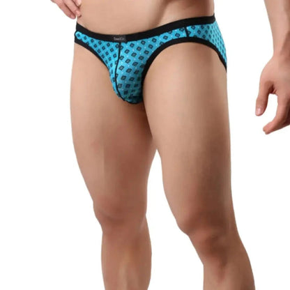 DomiGe modal mid-rise briefs light blue front view — logo waistband full coverage model	