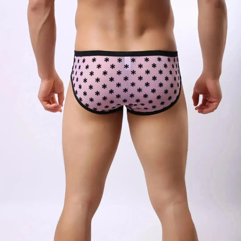 DomiGe nylon mesh velvet briefs pink rear view — full coverage clean finish model	