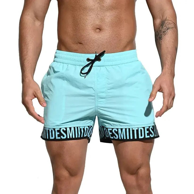 Desmiit Desmiit Men's Alphabet Splicing Board Shorts | Blue Sport Swim Trunks for Guys