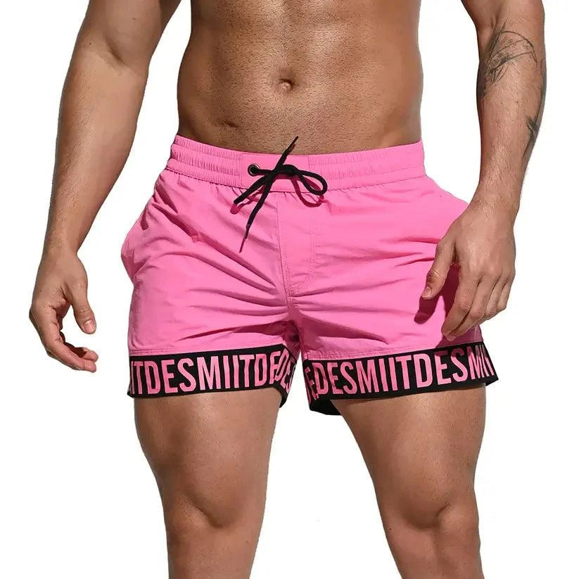 Desmiit Desmiit Men's Alphabet Splicing Board Shorts | Blue Sport Swim Trunks for Guys