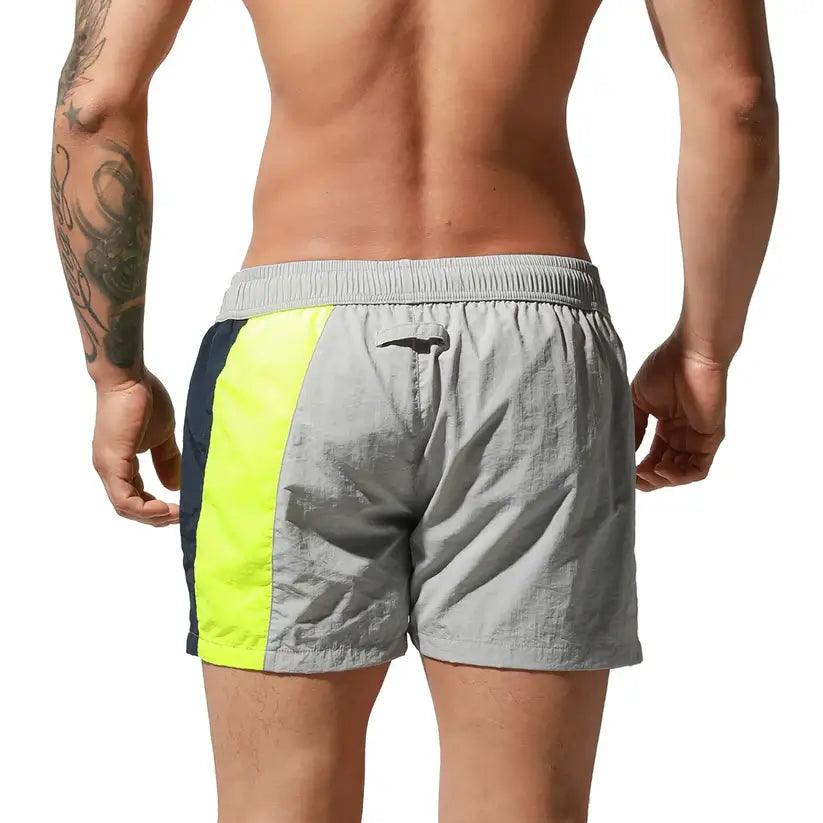 Desmiit Desmiit Men's Geometric Stitching Quick-Dry Board Shorts | Black Beach Swimwear