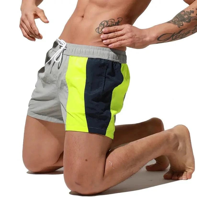 Desmiit Desmiit Men's Geometric Stitching Quick-Dry Board Shorts | Black Beach Swimwear