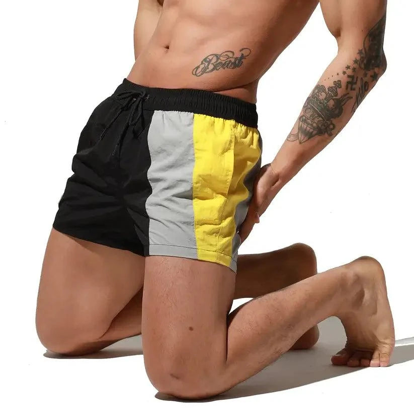 Desmiit Desmiit Men's Geometric Stitching Quick-Dry Board Shorts | Black Beach Swimwear