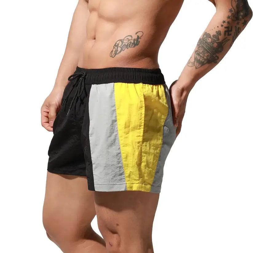 Desmiit Desmiit Men's Geometric Stitching Quick-Dry Board Shorts | Black Beach Swimwear