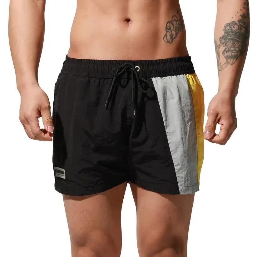 Desmiit Desmiit Men's Geometric Stitching Quick-Dry Board Shorts | Black Beach Swimwear