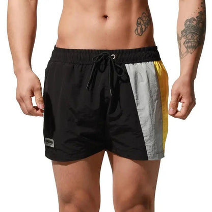 Desmiit Desmiit Men's Geometric Stitching Quick-Dry Board Shorts | Black Beach Swimwear