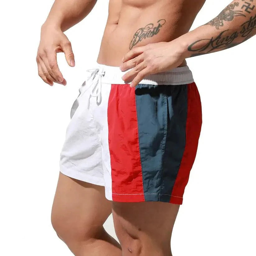 Desmiit Desmiit Men's Geometric Stitching Quick-Dry Board Shorts | Black Beach Swimwear