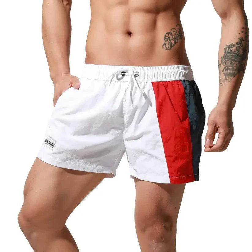 Desmiit Desmiit Men's Geometric Stitching Quick-Dry Board Shorts | Black Beach Swimwear