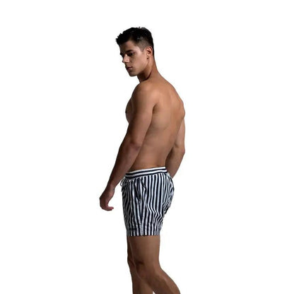 Desmiit Desmiit Men's Navy Stripe Board Shorts - Quick-Dry Nylon Swim Trunks with Lining