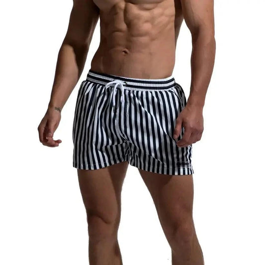 Desmiit Desmiit Men's Navy Stripe Board Shorts - Quick-Dry Nylon Swim Trunks with Lining